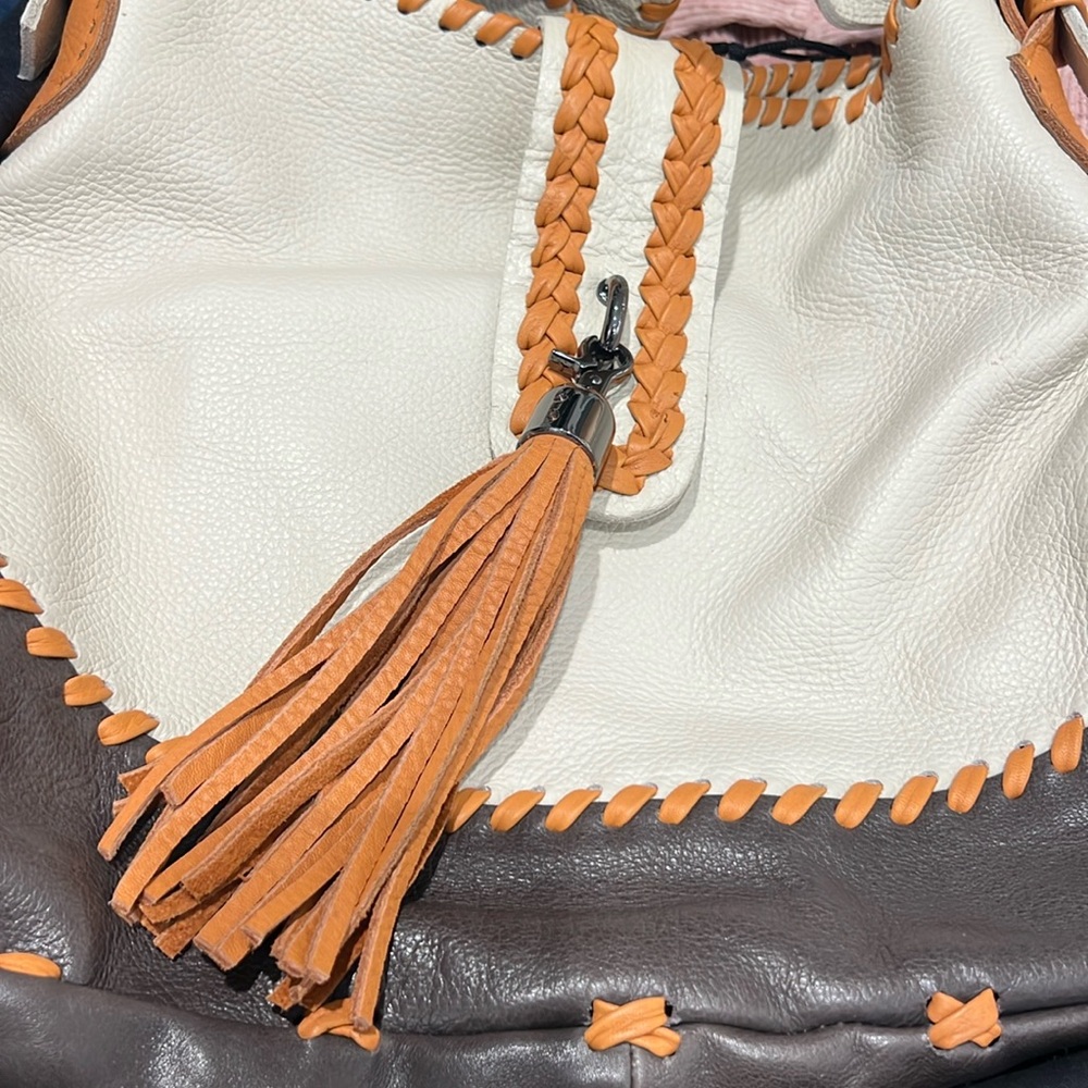 Carla Mancini Tall Whipstitched Tote In Mocha Multicolor Leather Bag - Picture 2 of 9